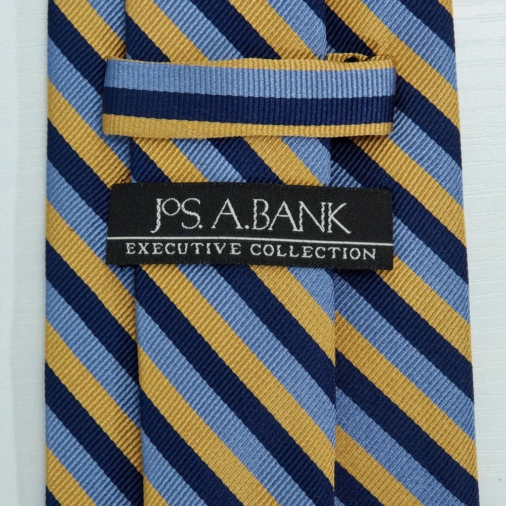 Jos. A. Bank Tie‎ Mens OS Blue Gold Striped Executive Collection Silk